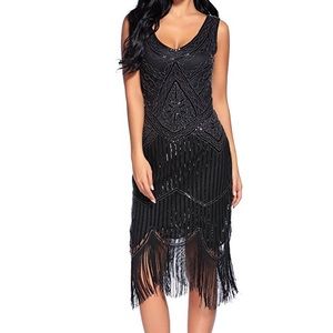 Fringed Gatsby Sequin Beaded Tassels Flapper Dress